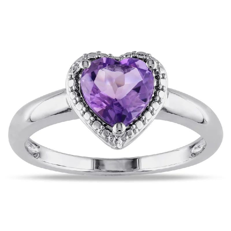 Women’s silver ring-Miadora Sterling Silver Amethyst Heart Ring