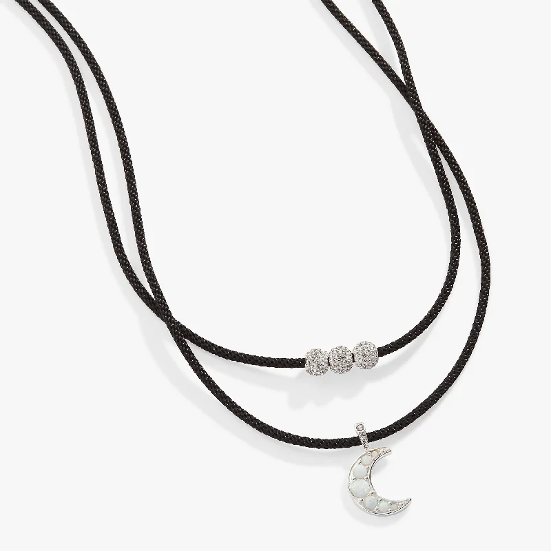 Women’s initial pendant necklace-Moon + Crystal Adjustable Choker Necklace