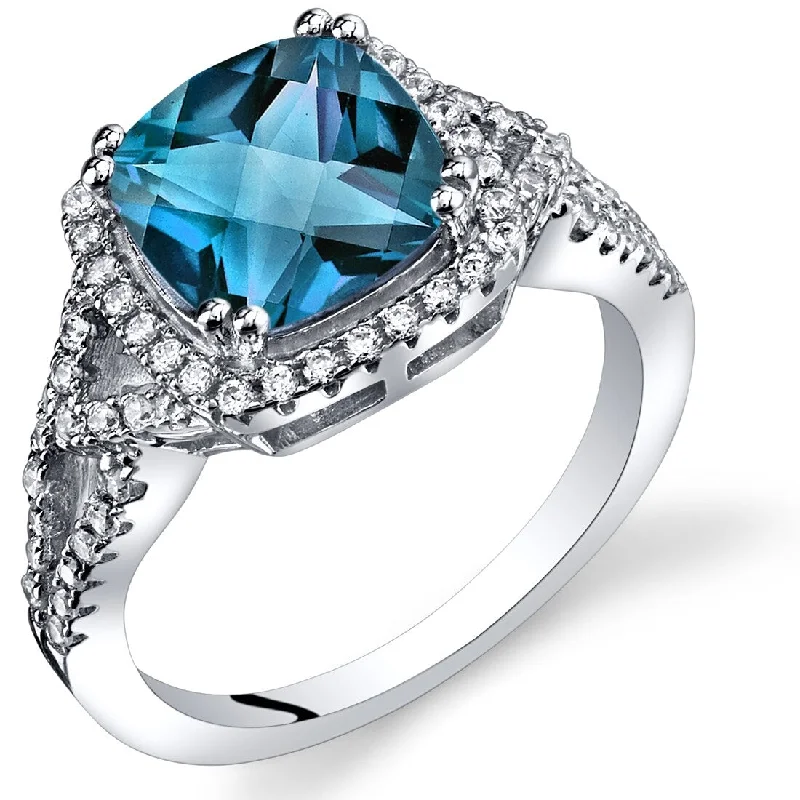 Women’s diamond halo ring-Sterling Silver 2.75 ct London Blue Topaz Cocktail Ring