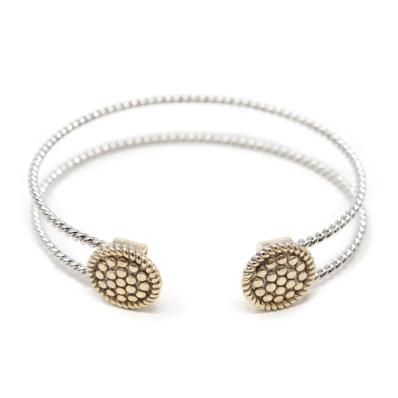 Women’s fashion bracelet-Two Tone 2 Row Bangle Dotted Disc Ends