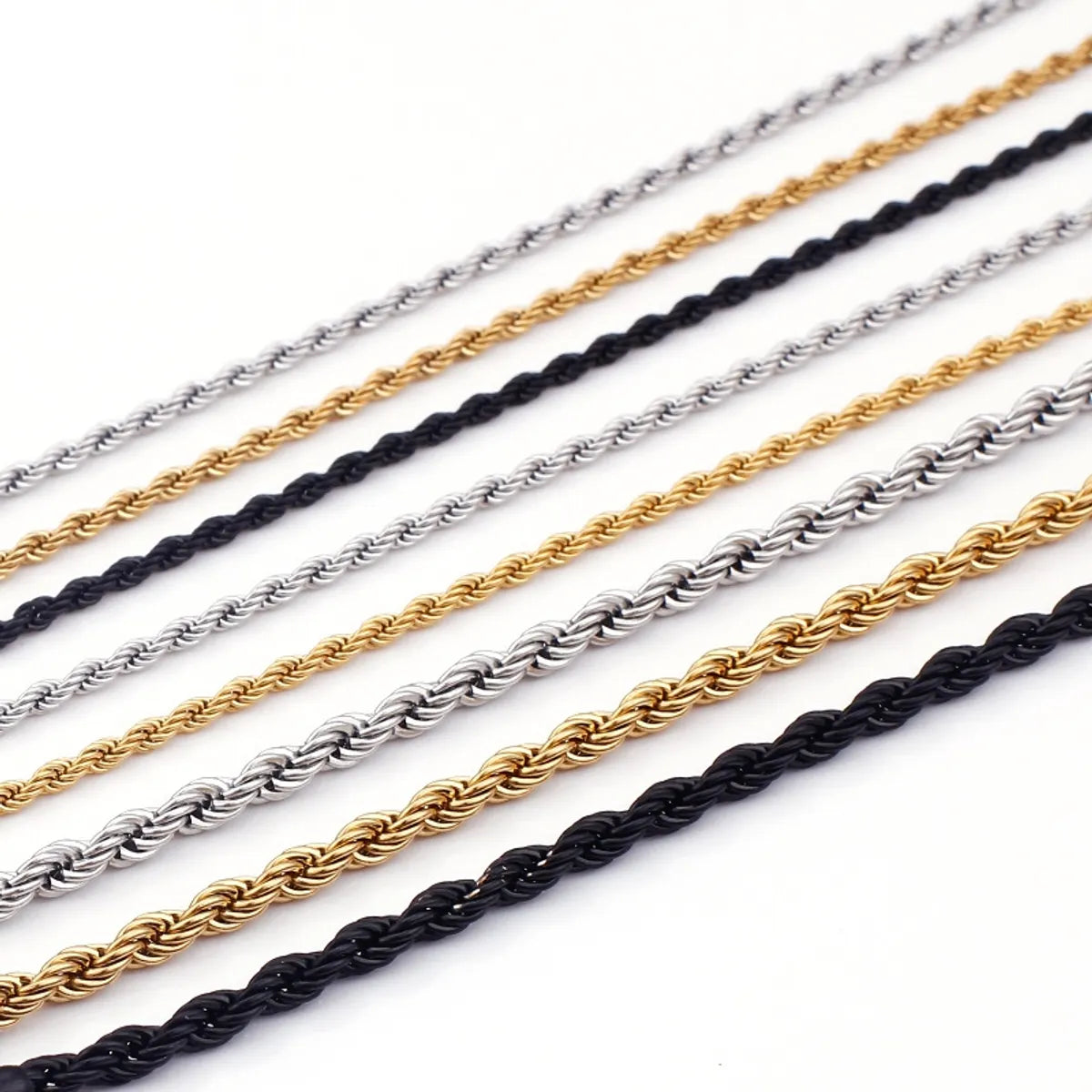 Women’s layered gold necklace-European And American Stainless Steel Electroplating Multi-size Twisted Rope Necklace Twist Chain Wholesale