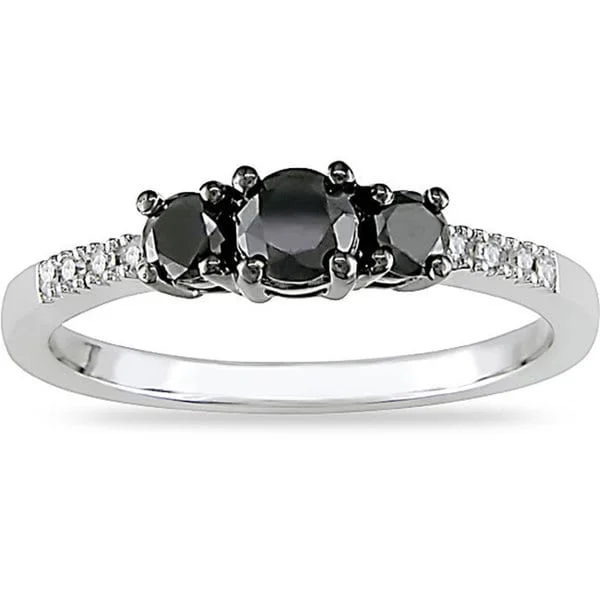 Women’s crystal ring-Miadora 10k Gold 1/2ct TDW Black and White Diamond Three Stone Ring