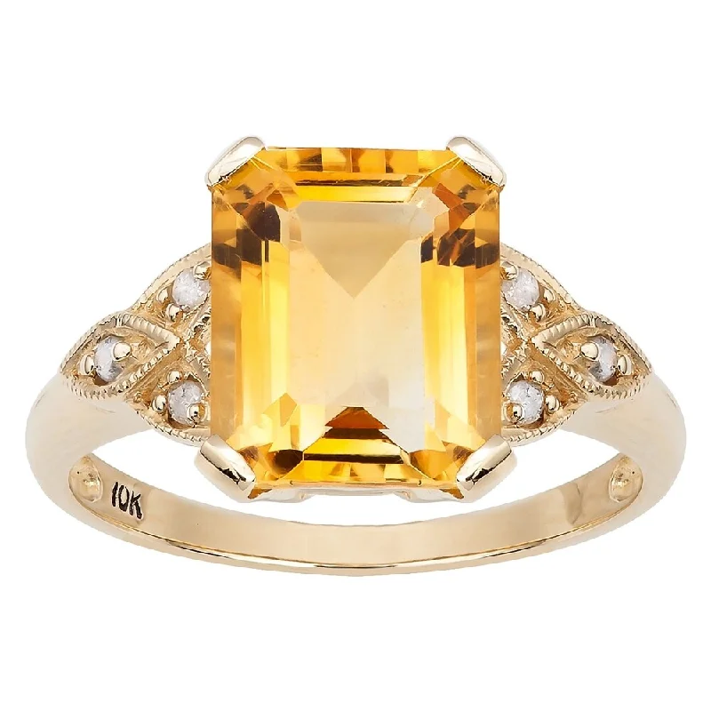 Women’s promise ring-Viducci 10k Yellow Gold Vintage Style Citrine and Diamond Accent Ring