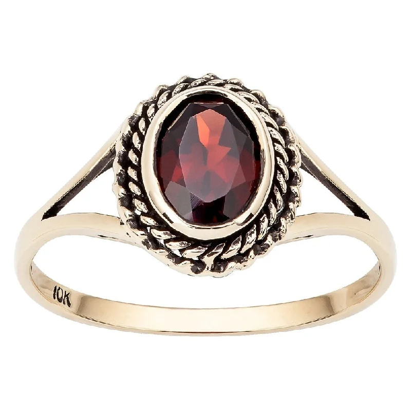 Women’s adjustable ring-Viducci 10k Yellow Gold Vintage Style Genuine Garnet Split-Shank Ring