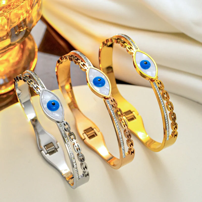 Women’s bangle bracelet-Ig Style Devil's Eye Stainless Steel Enamel Plating Inlay Shell Zircon 18k Gold Plated Bangle