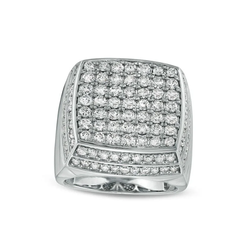 Women’s heart-shaped engagement rings-Men's 4 CT. T.W. Natural Diamond Square Stacked-Top Ring in Solid 10K White Gold