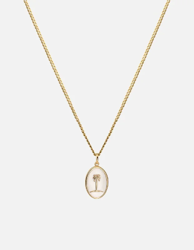 Women’s rose gold necklace-Mini Palm Necklace, Gold Vermeil/Off-White