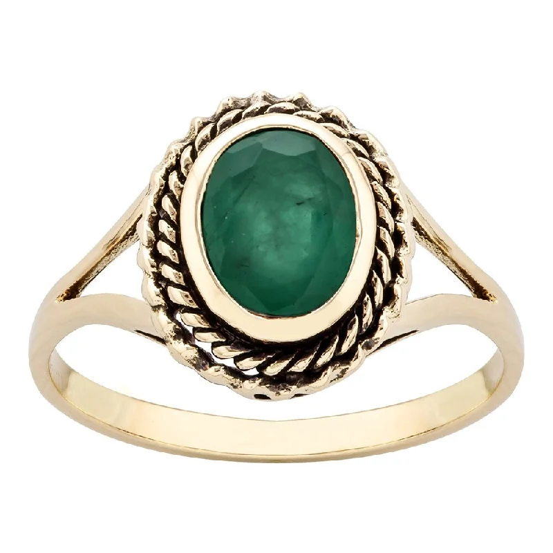 Women’s stackable rings-Viducci 10k Yellow Gold Vintage Style Genuine Emerald Split-Shank Ring