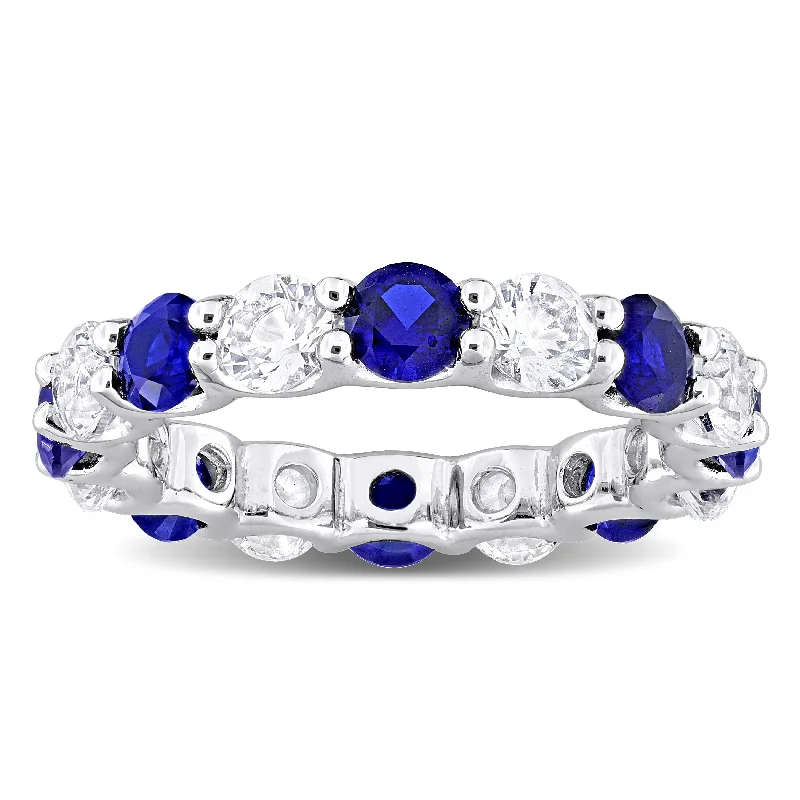 Women’s eternity diamond ring-Miadora 5ct TGW Created Blue Sapphire and Created White Sapphire Eternity Ring in Sterling Silver