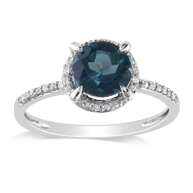 Women’s multi-stone ring-Miadora 10k White Gold 1 3/5ct TGW Blue Topaz and Diamond Halo Ring