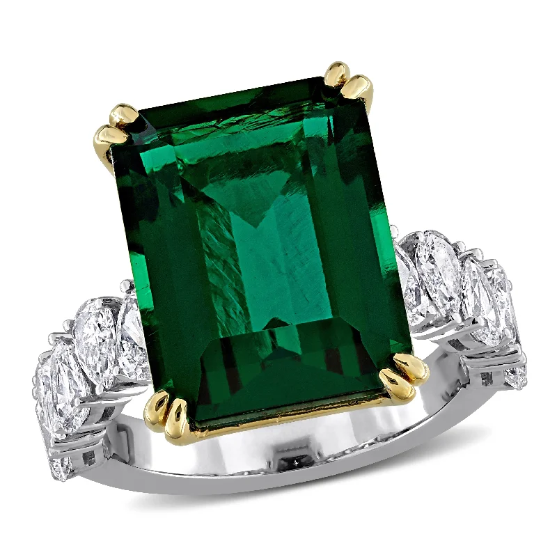 Women’s sterling silver ring-Created Forever 10 7/8ct TGW Created Emerald 1 1/2ct TW Lab-Grown Diamond Ring 18k Two-Tone Gold