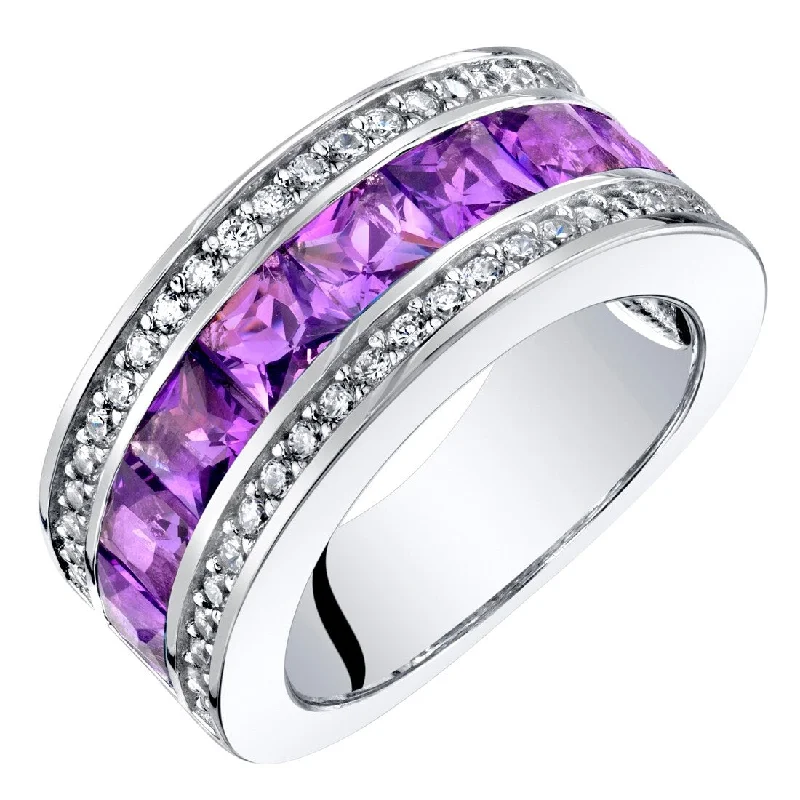 Women’s modern ring-Sterling Silver 2 ct Amethyst Birthstone Ring