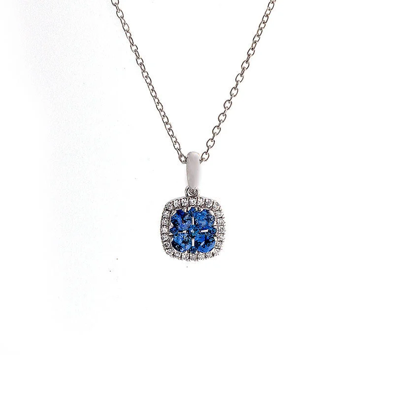 Women’s sparkly diamond necklace-Bellagio Collection Pave Sapphire Cushion Shape Pendant