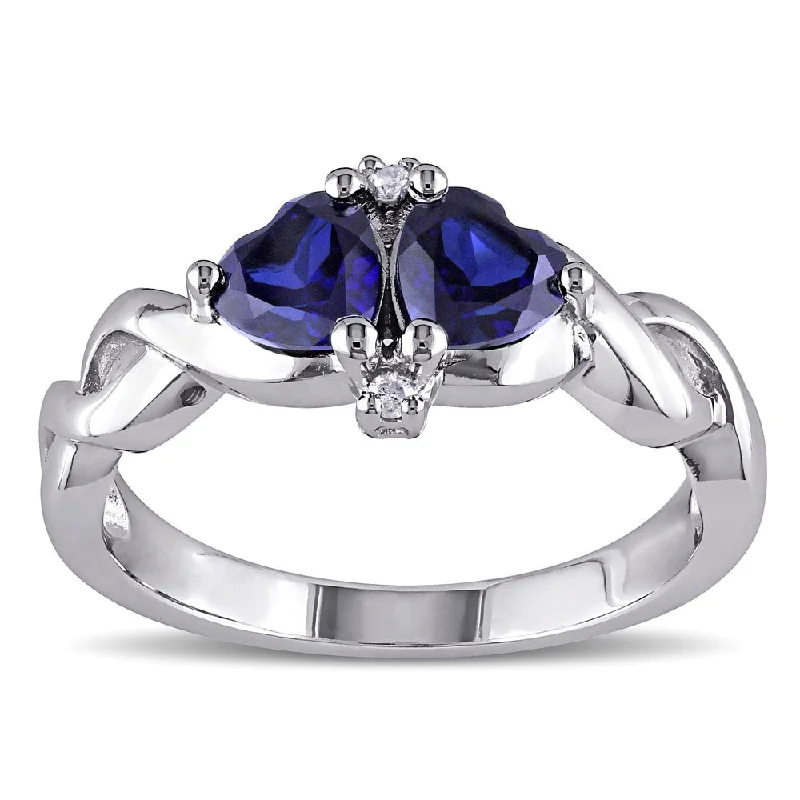 Women’s solitaire ring-Miadora Sterling Silver Created Blue Sapphire and Diamond Accent Heart Ring