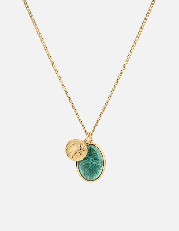 Women’s diamond-encrusted necklace-Mini Dove Necklace, Gold/Teal