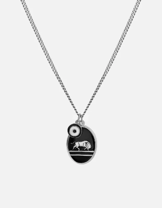 Women’s adjustable pendant necklace-Oxen Necklace, Sterling Silver/Black