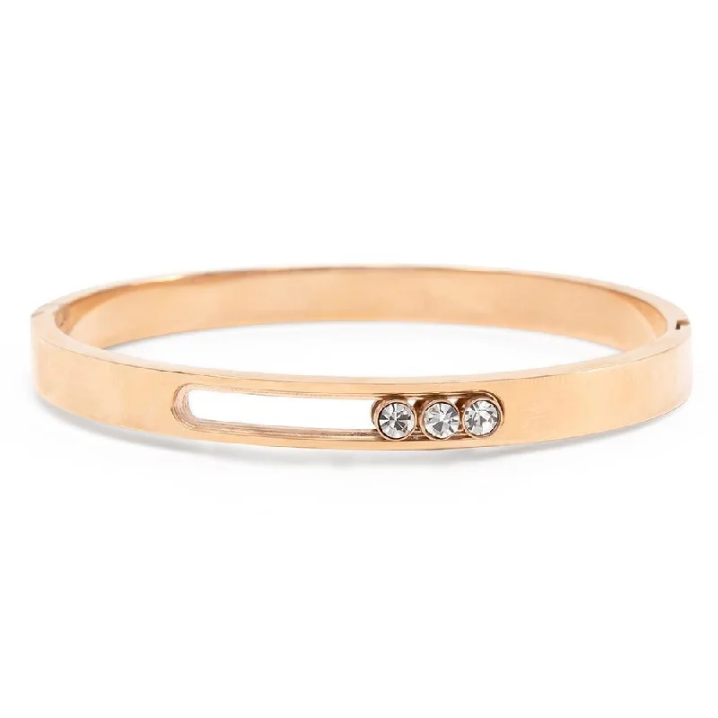 Women’s personalized bracelet-Stainless Steel Three Sliding Crystal Bangle Rose Gold Plated