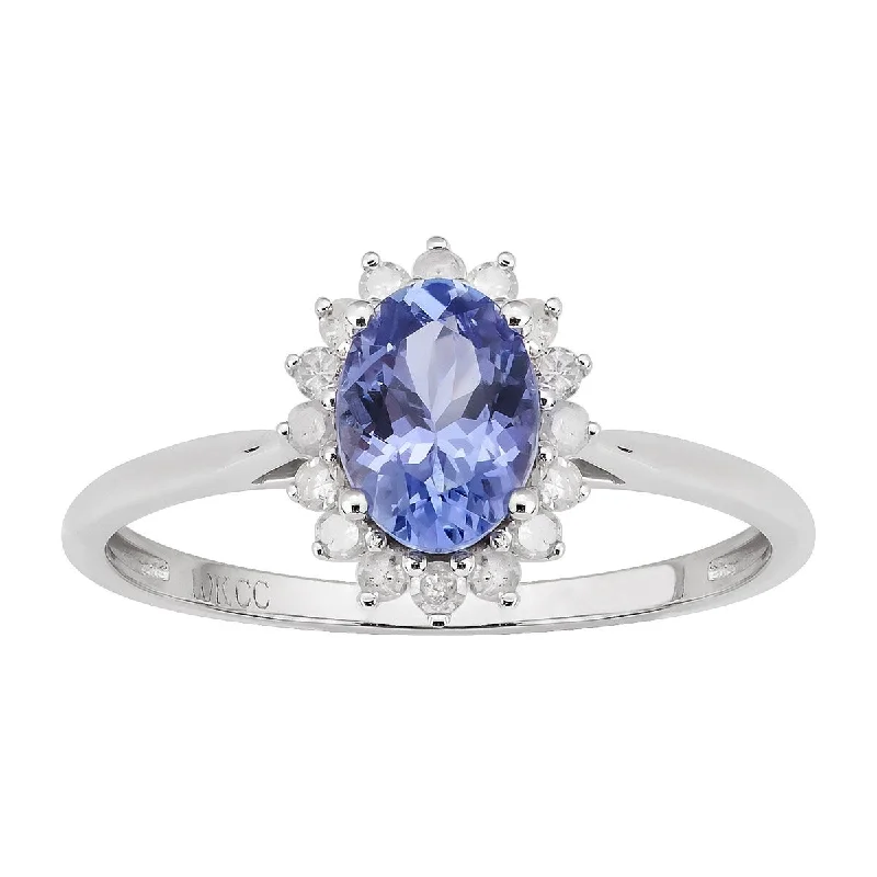 Women’s promise ring-Viducci 10k White Gold Genuine Oval Tanzanite and Diamond Halo Ring