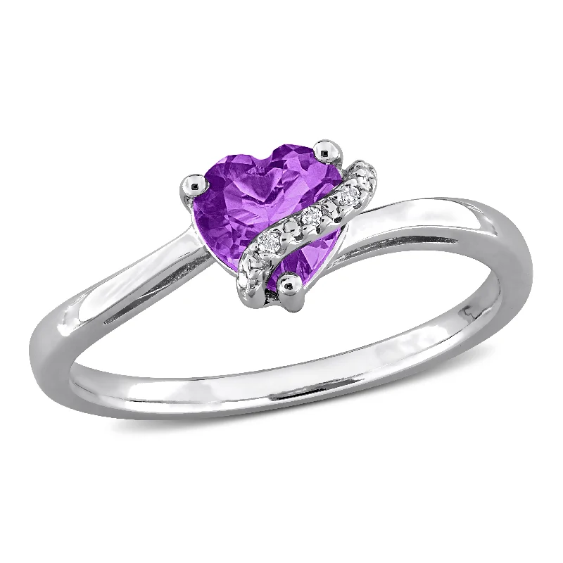 Women’s solitaire ring-Miadora 3/5ct TGW Heart-Shaped Amethyst and Diamond Accent Wrap Ring in Sterling Silver