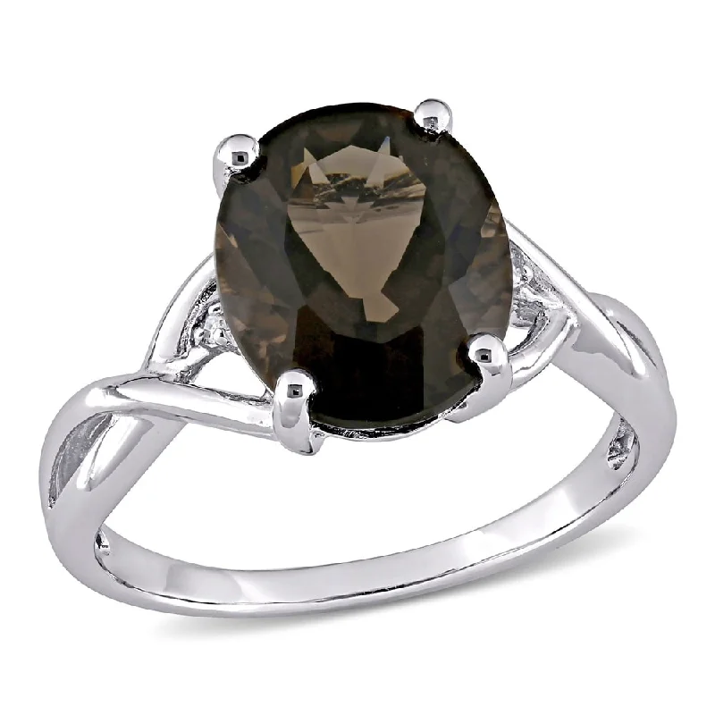 Women’s dainty ring-Miadora Sterling Silver Smokey Quartz and Diamond Fashion Ring