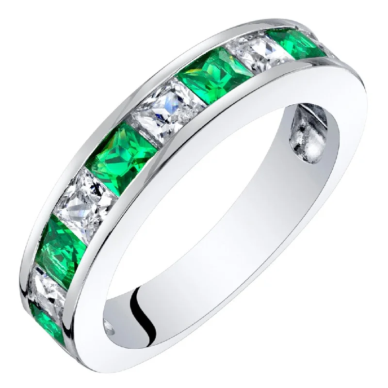 Women’s luxurious gold ring-Sterling Silver 1 ct Created Emerald Birthstone Ring