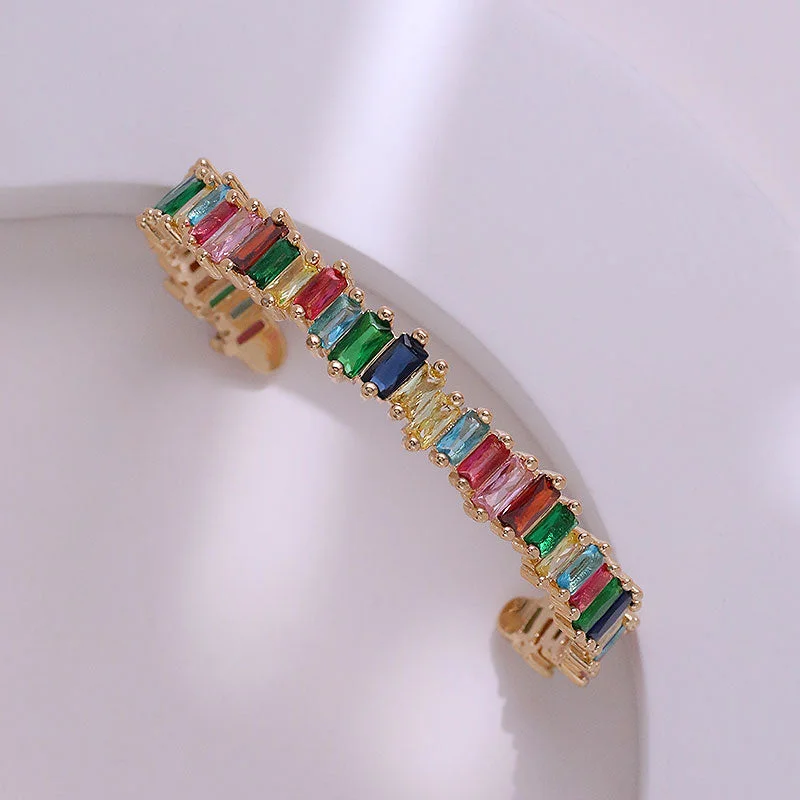 Women’s trendy charm bracelet-Casual Commute Colorful Brass Plating Inlay Zircon 14k Gold Plated Bangle