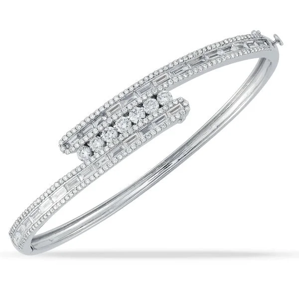 Women’s moonstone bangle-Lab Grown Diamond Bypass Bangle in 14K White Gold