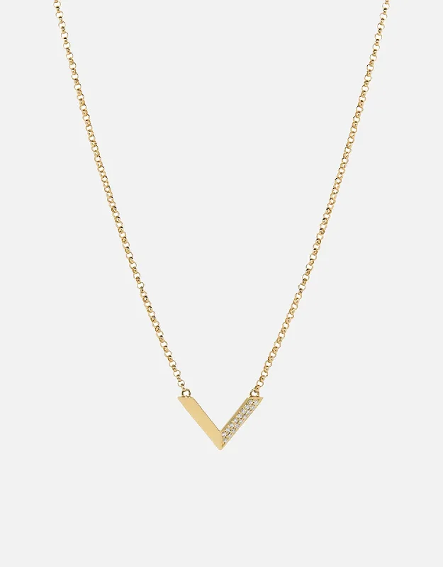 Women’s heart pendant necklace-Mini Angular Necklace, 14k Gold Pavé