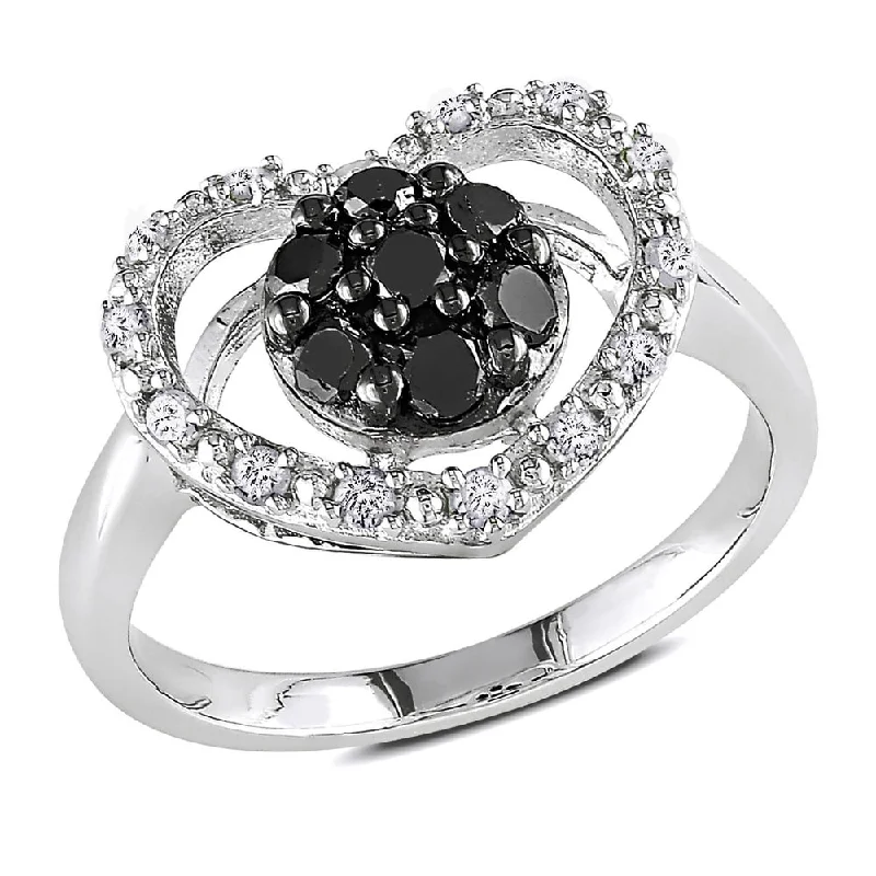 Women’s fashion ring-Miadora Sterling Silver 1/2ct TDW Black and White Diamond Heart Ring