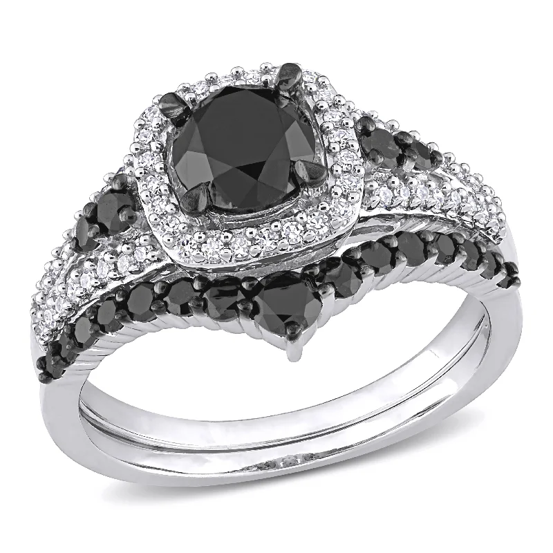 Women’s platinum ring-Miadora 10k White Gold with Black Rhodium 1 1/2ct TDW Black & White Diamond Halo Bridal Ring Set