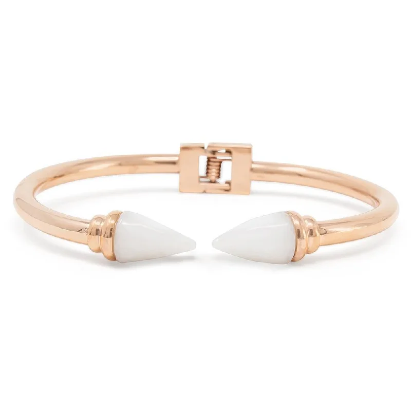 Women’s chunky bangles-Stainless Steel Open Bangle White Rose Gold Plated