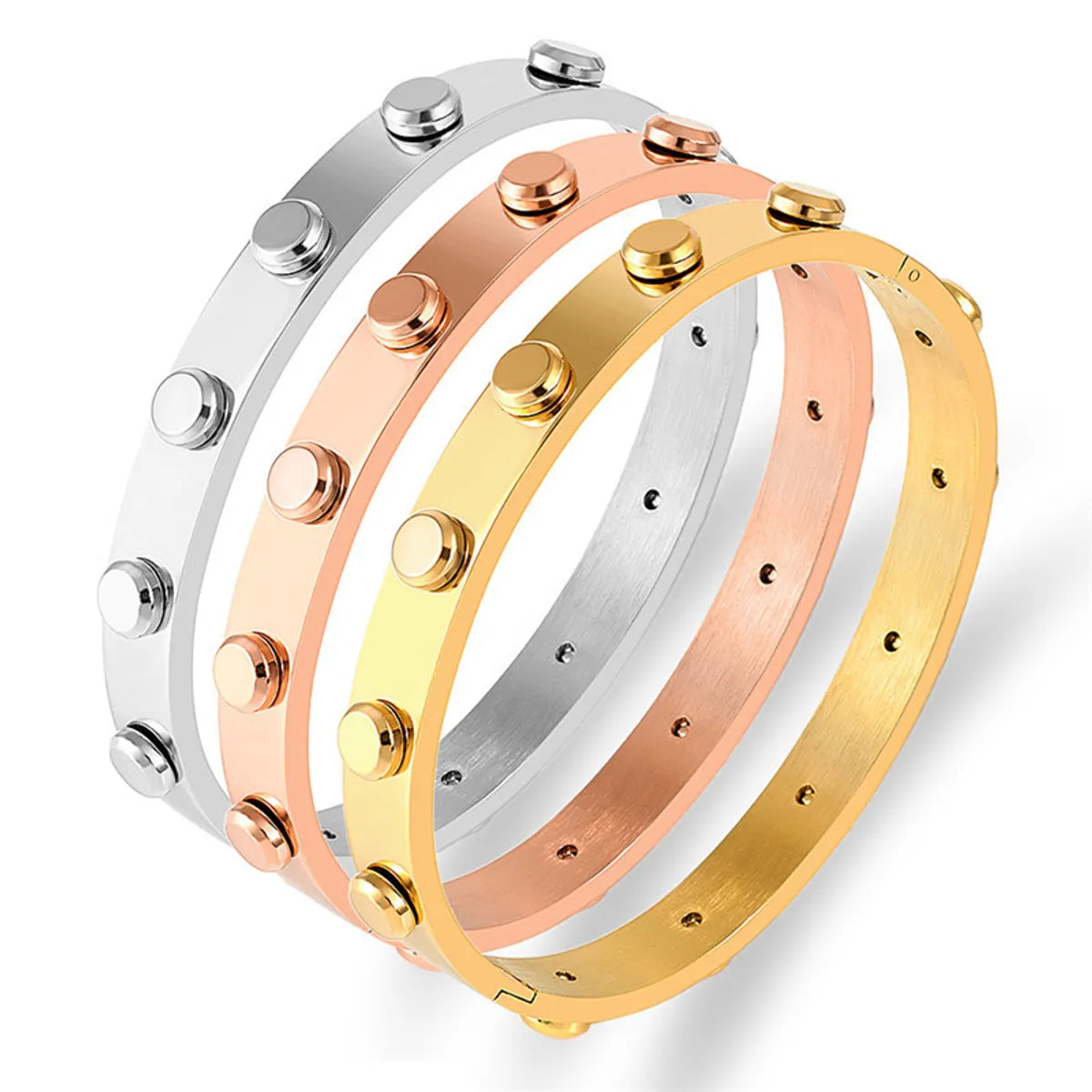 Women’s luxury charm bracelet-Commute Round Stainless Steel Bangle