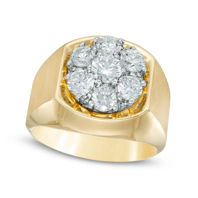 Women’s oval engagement rings-Men's 2.0 CT. T.W. Natural Diamond Cluster Comfort Fit Ring in Solid 10K Yellow Gold