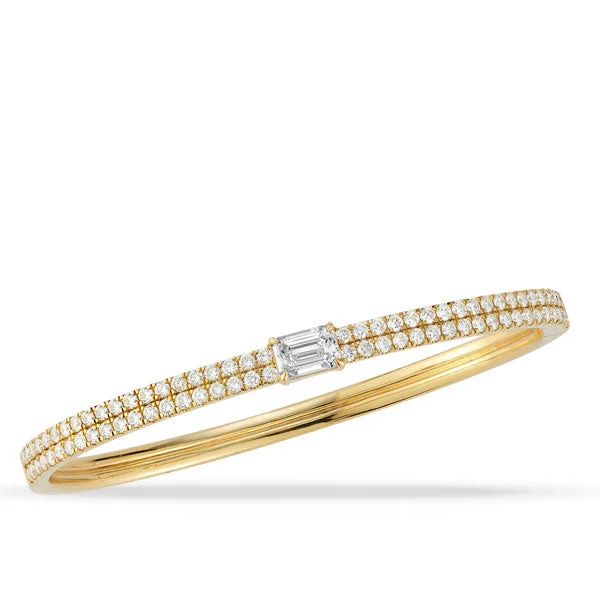 Women’s custom bangles-Emerald Cut Diamond Bangle in 14K Yellow Gold