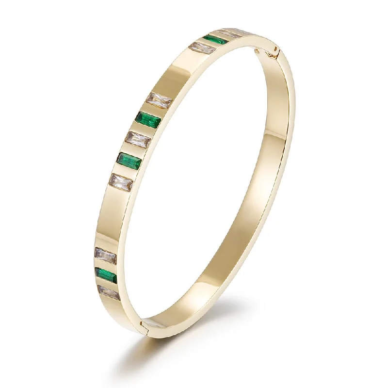 Women’s engraved bracelet-Esmeralda II - Emerald Bangle