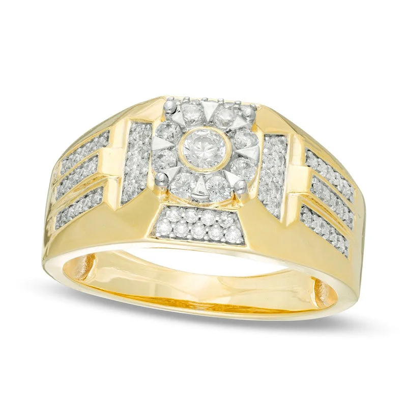 Women’s romantic engagement rings-Men's 0.75 CT. T.W. Natural Diamond Cross Ring in Solid 10K Yellow Gold