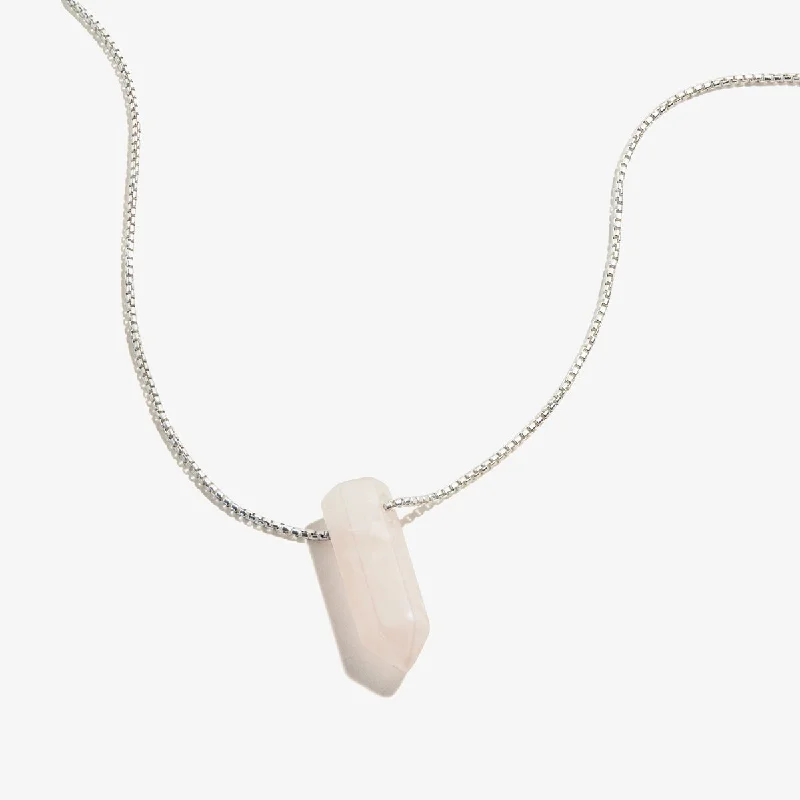 Women’s silver pendant necklace-Rose Quartz Gemstone Necklace