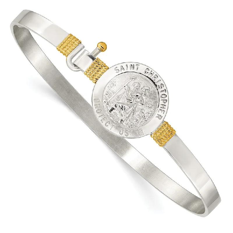 Women’s multi-strand bracelet-Sterling Silver w/14k Yellow Gold Accent St. Christopher Bangle-WBC-QB752