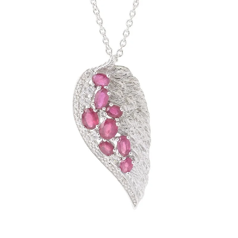 Women’s gold ring-Platinum over Stering Silver Ruby and White Zircon Angel Wing Necklace