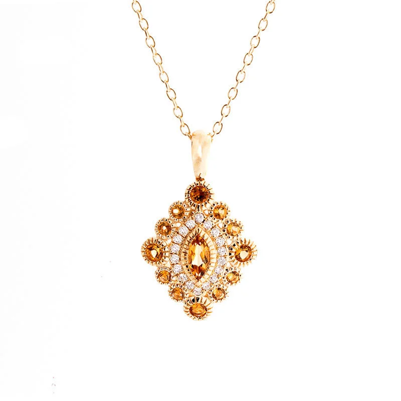 Women’s heart pendant necklace-Tremezzo Collection Vintage Citrine and Diamond Pendant