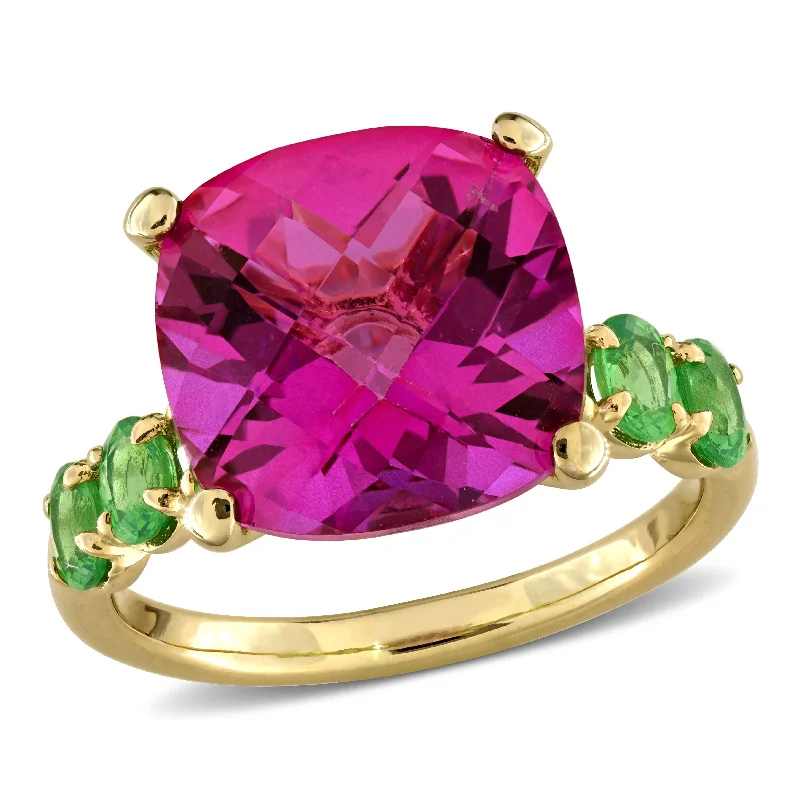 Women’s engagement ring-Miadora 9ct TGW Pink Topaz and Tsavorite Ring in Yellow Plated Sterling Silver