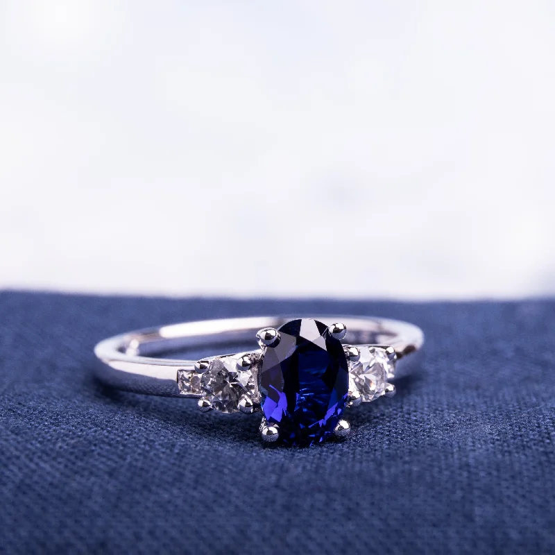 Women’s sterling silver ring-10k White Gold Created Blue and White Sapphire Diamond Ring by Miadora