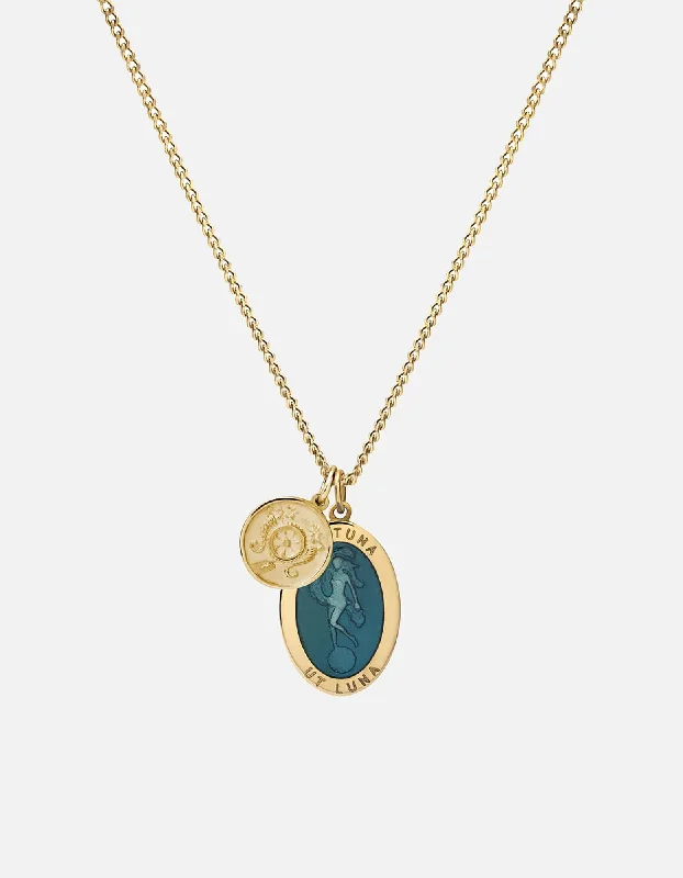 Women’s gold necklace-Fortuna Necklace, Gold Vermeil/Teal