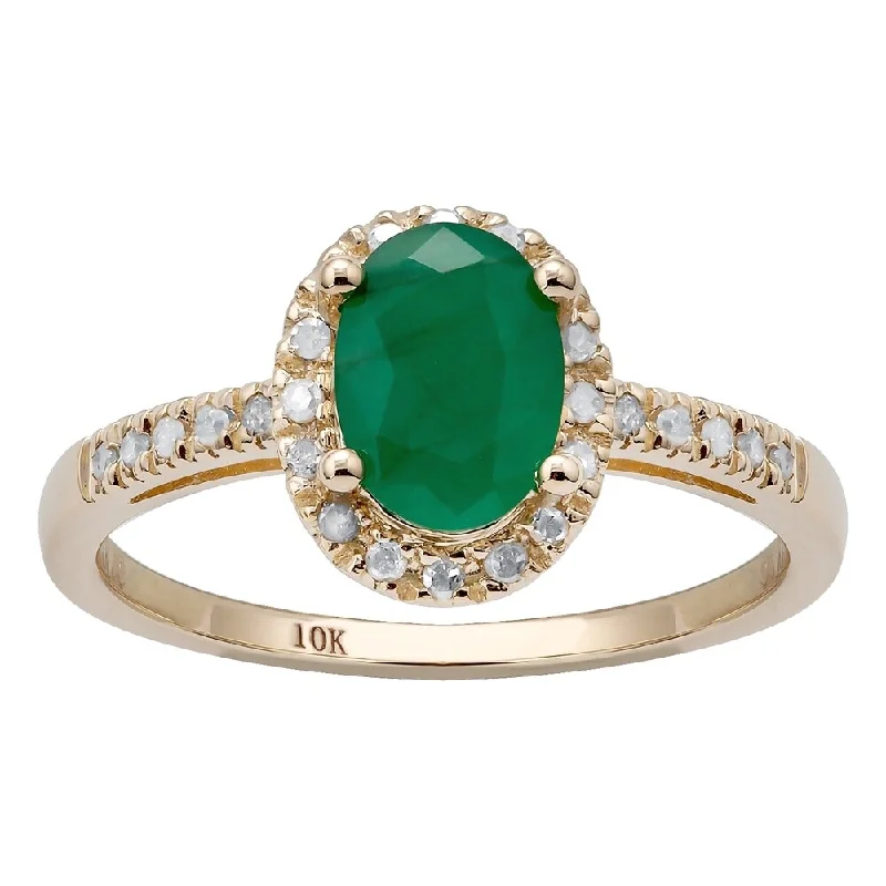 Women’s wedding band ring-Viducci 10k Yellow Gold Emerald and 1/8ct Diamond Halo Ring (G-H, I1-I2)