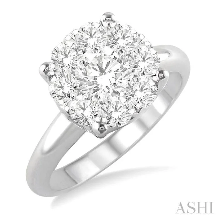 Women’s multi-stone engagement rings-1 1/2 Ctw Lovebright Round Cut Diamond Ring in 14K White Gold