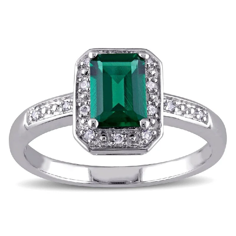 Women’s luxurious gold ring-Miadora Sterling Silver Created Emerald and Diamond Ring