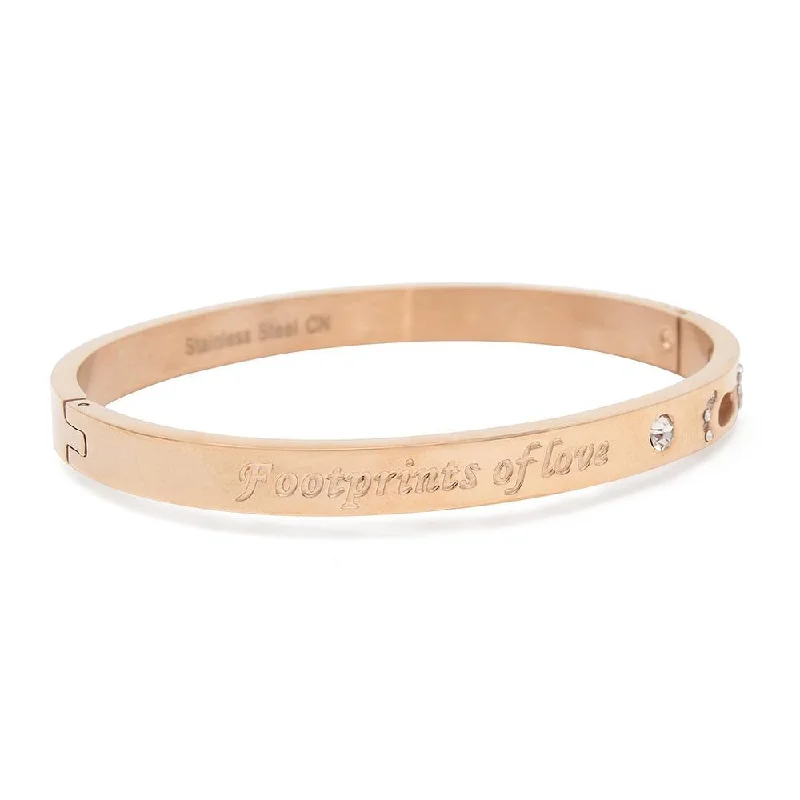 Women’s chunky bracelet-Stainless Steel CZ Footprint Hinged Bangle Rose Gold Plated