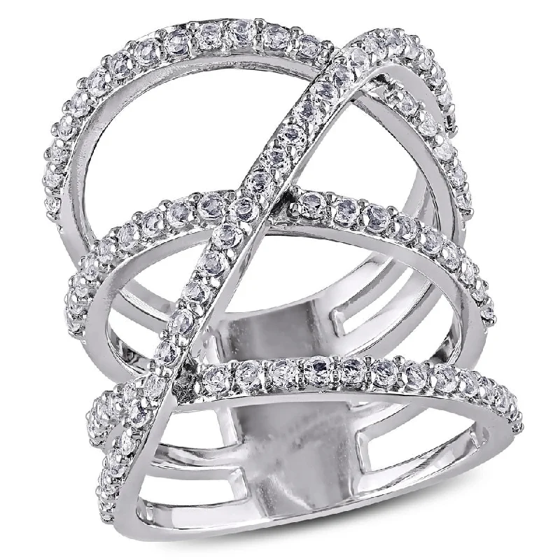 Women’s signet ring-Miadora Sterling Silver White Topaz Crossover Ring