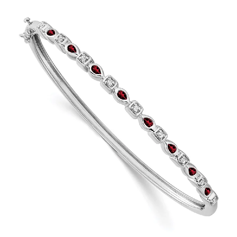 Women’s diamond bangle-14k White Gold Garnet and Diamond Bangle-WBC-BM7222-GA-011-WA