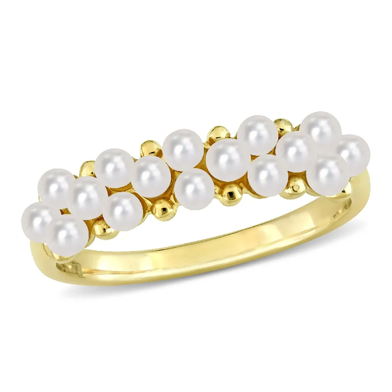 Women’s wide band ring-Miadora White Cultured Freshwater Pearl Semi-Eternity Ring in 14k Yellow Gold